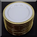 P55. 10 White and gold Royal Gallery Buffet luncheon plates. - $38 